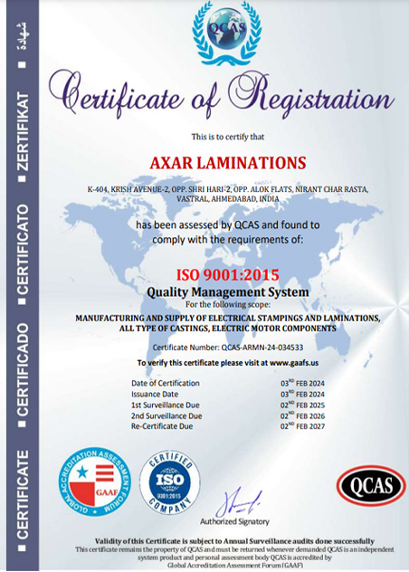 Axar lamination - Certificate of Registration